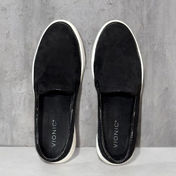 Vionic Effortless Nubuck Patent Trim Mules Slip On Slides Sneakers Black - Picture 5 of 16